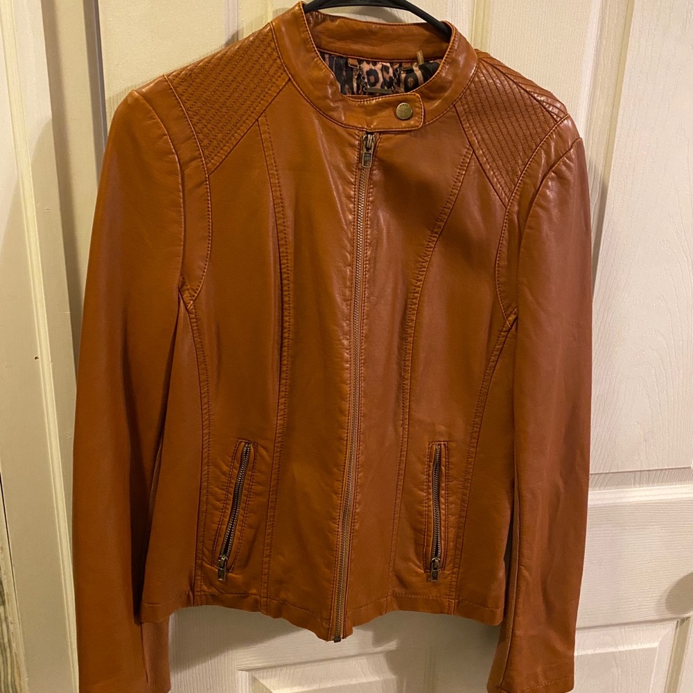 Black rivet leather (faux) jacket women’s medium